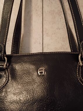 Etienne Aigner Black Leather Shoulder Bag with Silver Hardware